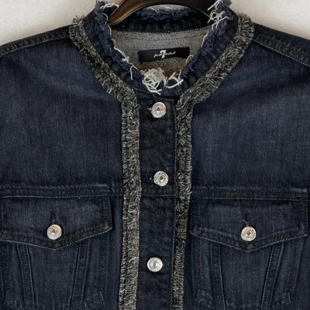 7‎ For All Mankind Cropped Trucker Jacket Black Fringe Denim AU4192091 WOBK S